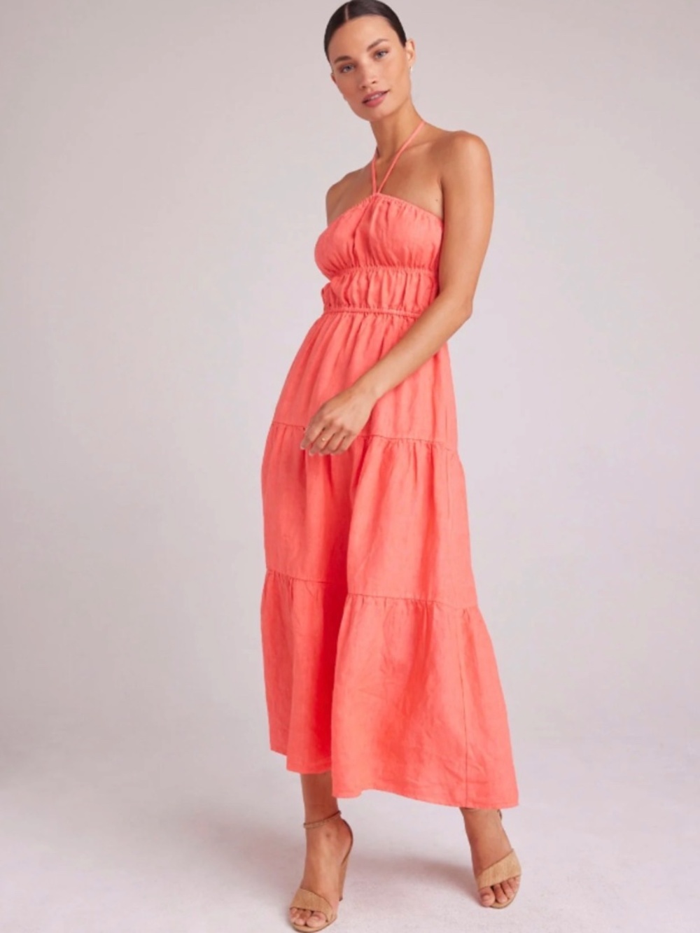 NWOT Bella Dahl Gathered Halter Midi Dress Hibiscus Bloom Linen Lined Small